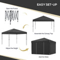 Outsunny 9.7' X 9.7' Pop Up Canopy With Sidewalls, Portable Canopy Tent With 2 Mesh Windows, Reflective Strips, Carry Bag For Events, Outdoor Party, Vendor Canopy, Black Black Steel