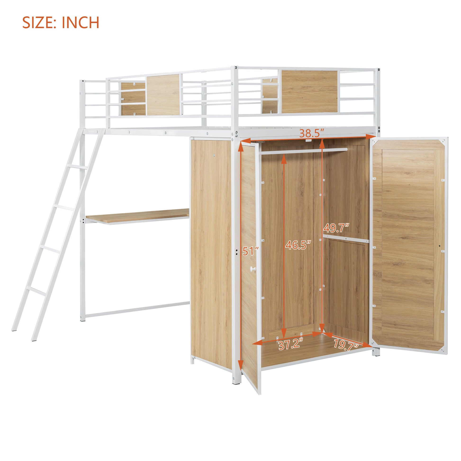 Twin Size Loft Bed With L Shape Desk And Wardrobe, White Twin White Metal & Wood