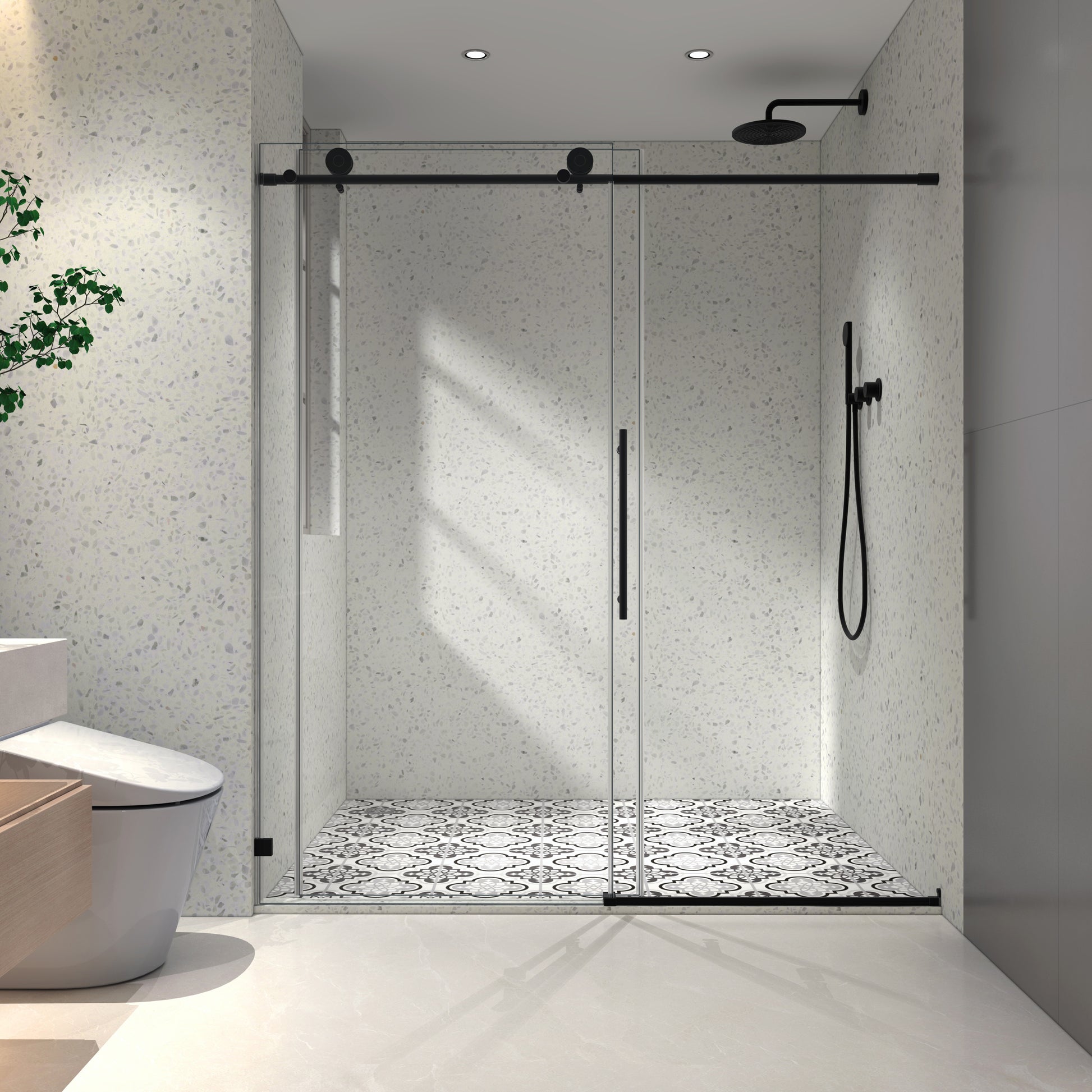 6076 Brushed Nickel Frameless One Fixed And One Shifted Shower Door, 70Mm 304 Stainless Steel Large Pulleys With Adjustable Soft Closing Function,Nano Easy Cleaning,Stick Explosion Proof Menbrance Brushed Nickel Bathroom American Design,Minimalist Glass