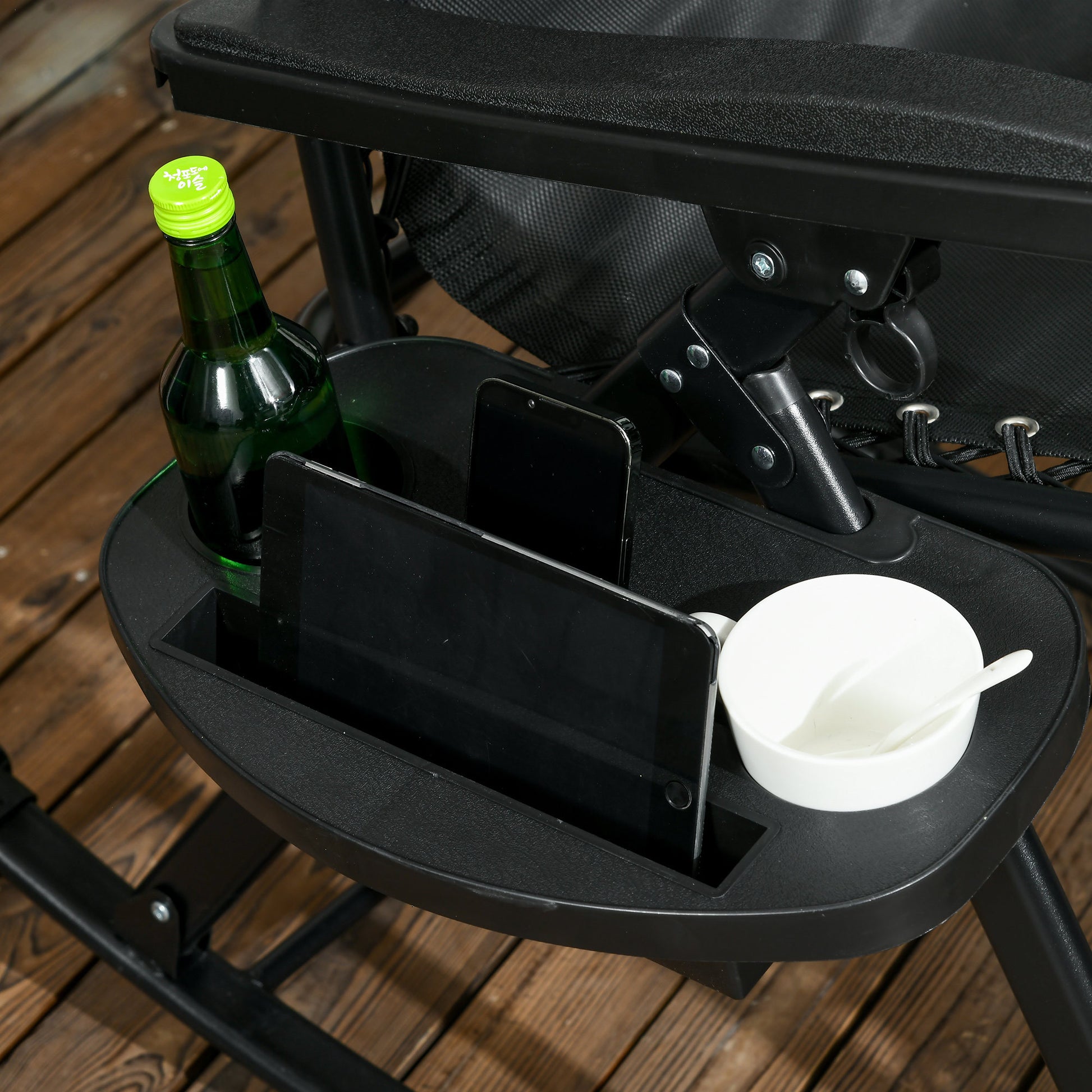 Outsunny 2 Pieces Outdoor Rocking Chairs, Foldable Reclining Zero Gravity Lounge Rocker With Pillow, Cup & Phone Holder, Combo Design With Folding Legs, Black Black Steel