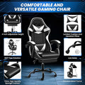 Gaming Chair, Computer Chair With Footrest, Height Adjustable & 90 135 Tilt Function, Swivel Recliner Ergonomic Racing Style Video Game Chair With Lumbar Support Black White White Black Leather