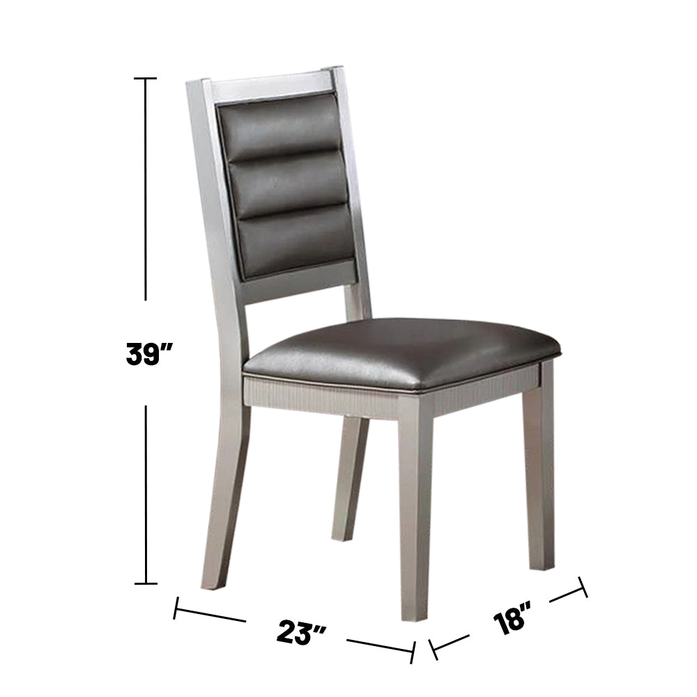 Set Of 2 Pu Upholstered Dining Chair, Silver Solid Silver Dining Room Rectangular Dining Chairs Set Of 2 Rubber Wood