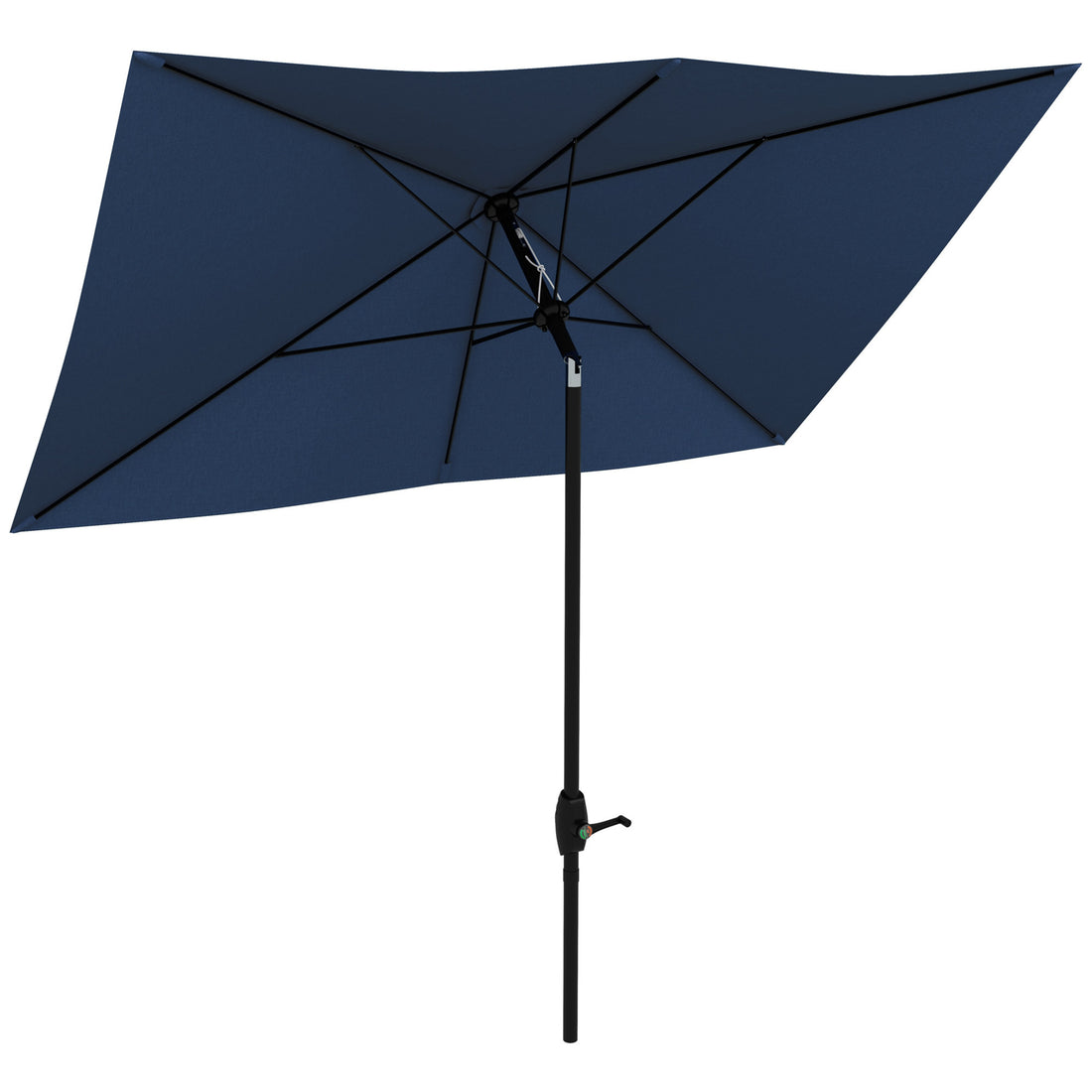 Outsunny 6.5' X 10' Rectangular Market Umbrella, Patio Outdoor Table Umbrella With Crank And Push Button Tilt, Blue Blue Steel