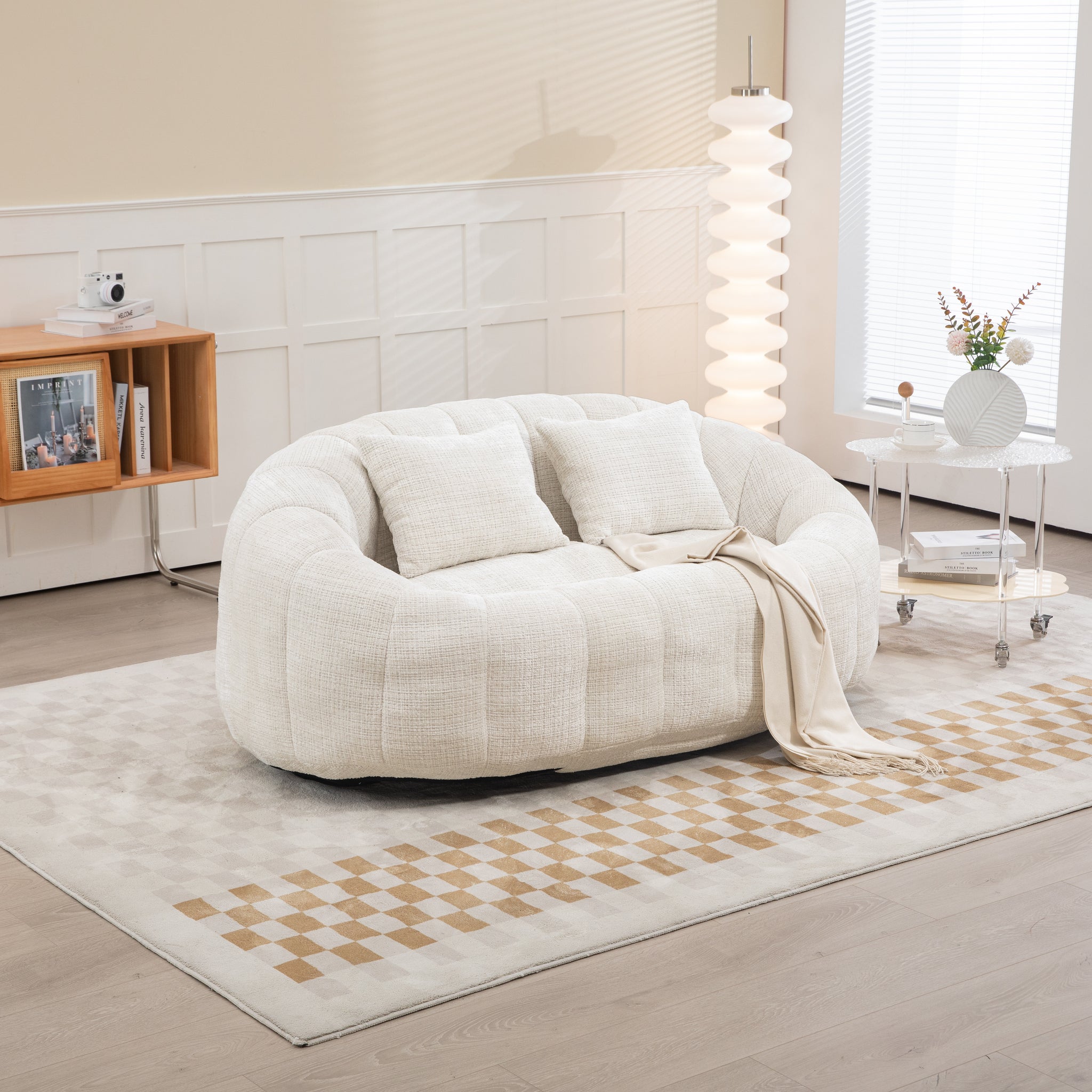 Coolmore Bean Bag Sofa Lazy Sofa Durable Comfort Lounger High Back Bean Bag Chair Couch For Adults And Kids, Indoor & Outdoor, Accent Floor Soft Lounge Chair Beige Chenille Beige Foam Chenille 2 Seat