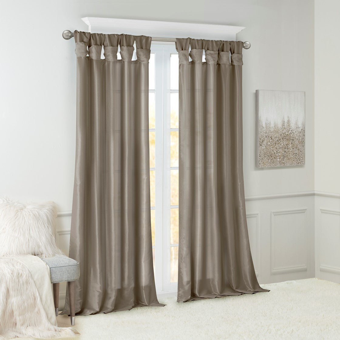 Twist Tab Lined Window Curtain Panel Only 1 Pc Panel Pewter Polyester