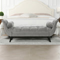 Alma Tufted Flared Arm Entryway Bench, Opal Grey Velvet Gray Foam Velvet