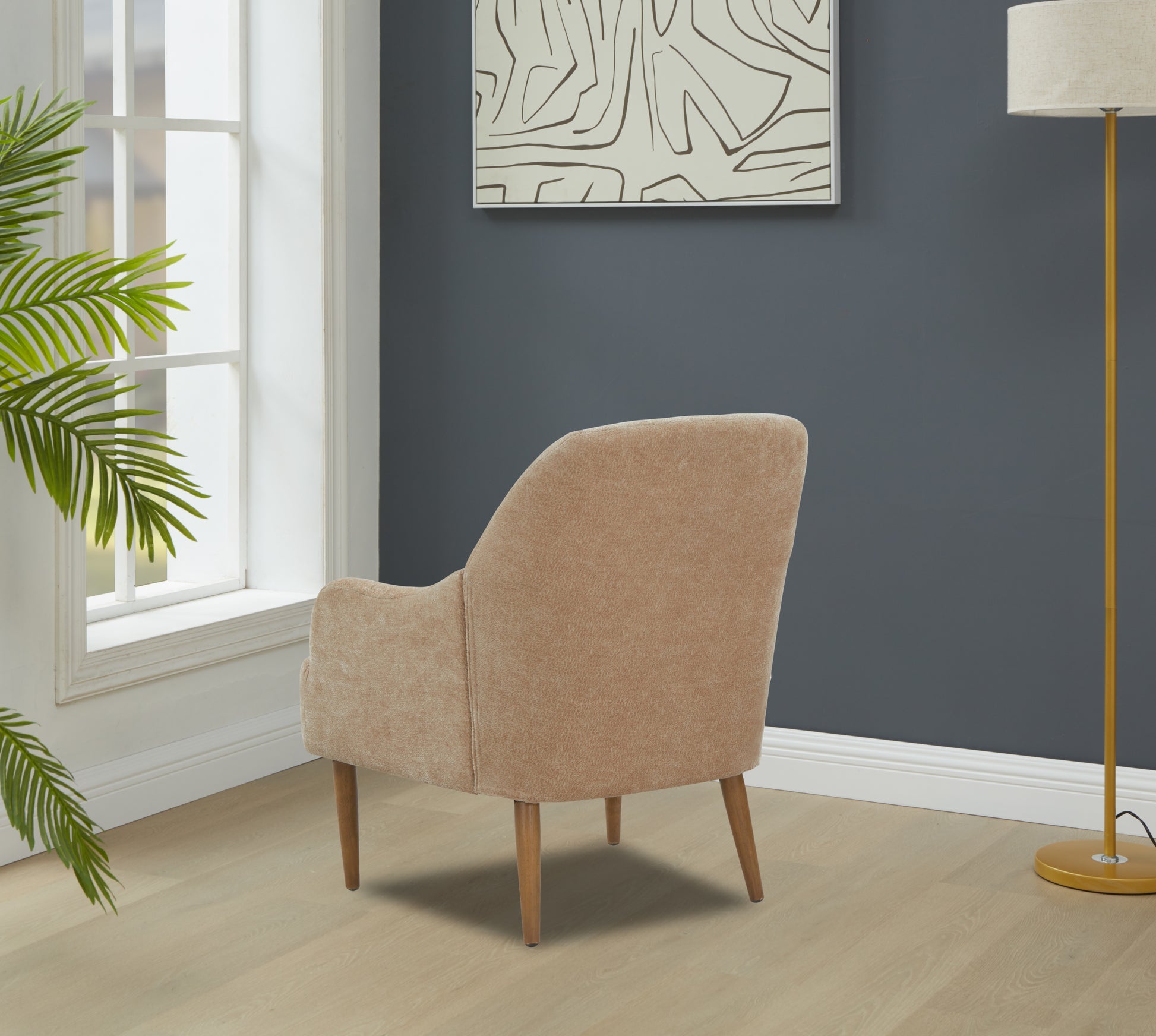 Chenille Armchair, Modern Style Accent Chair With Wood Legs, Comfy Design For Living Room, Bedroom, Office,Beige Beige Foam Wood Fabric