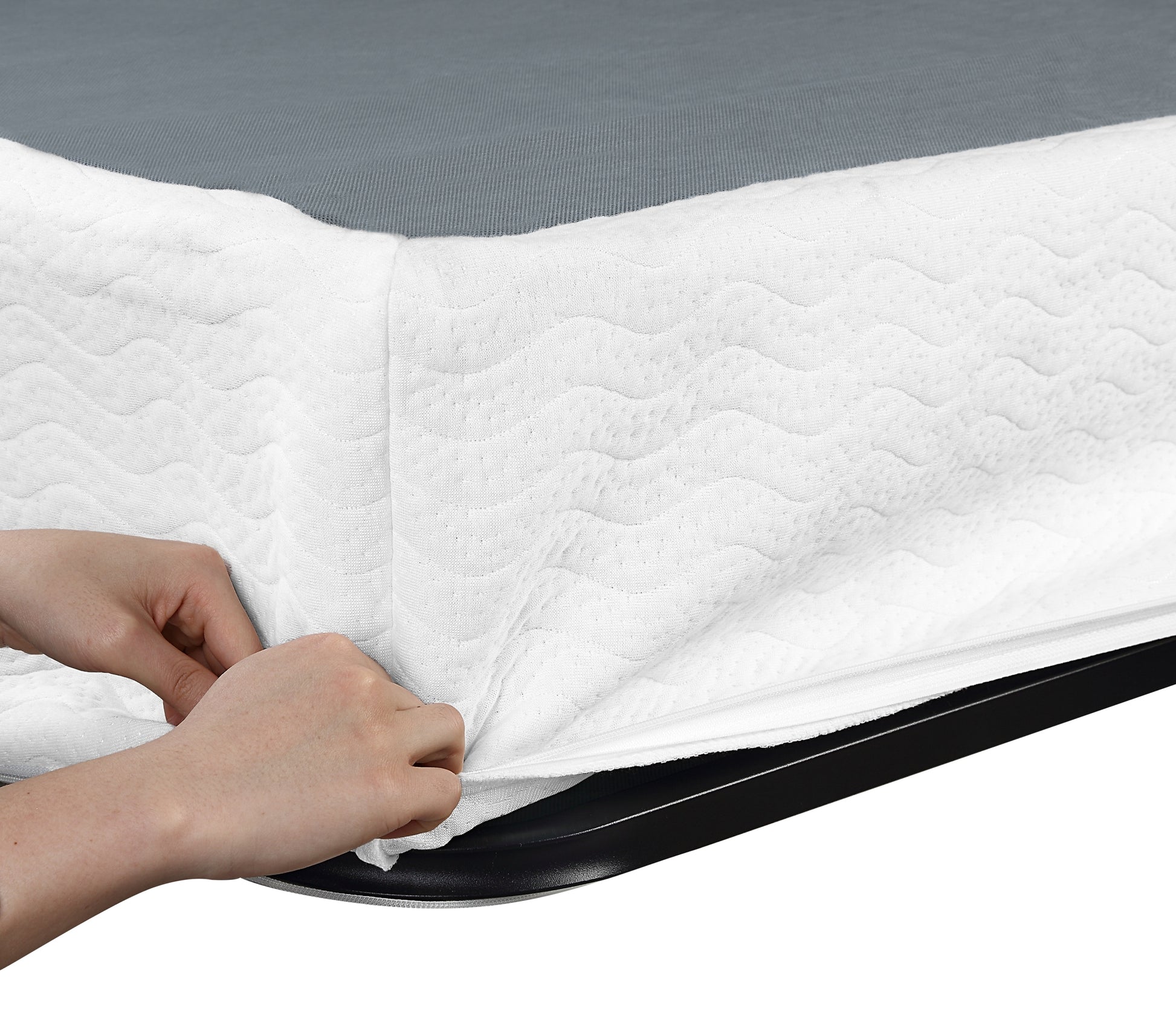 Eastern King Mattress Foundation 1Pc Black Metal Frame With Textured Fabric Cover King Black Bedroom Metal