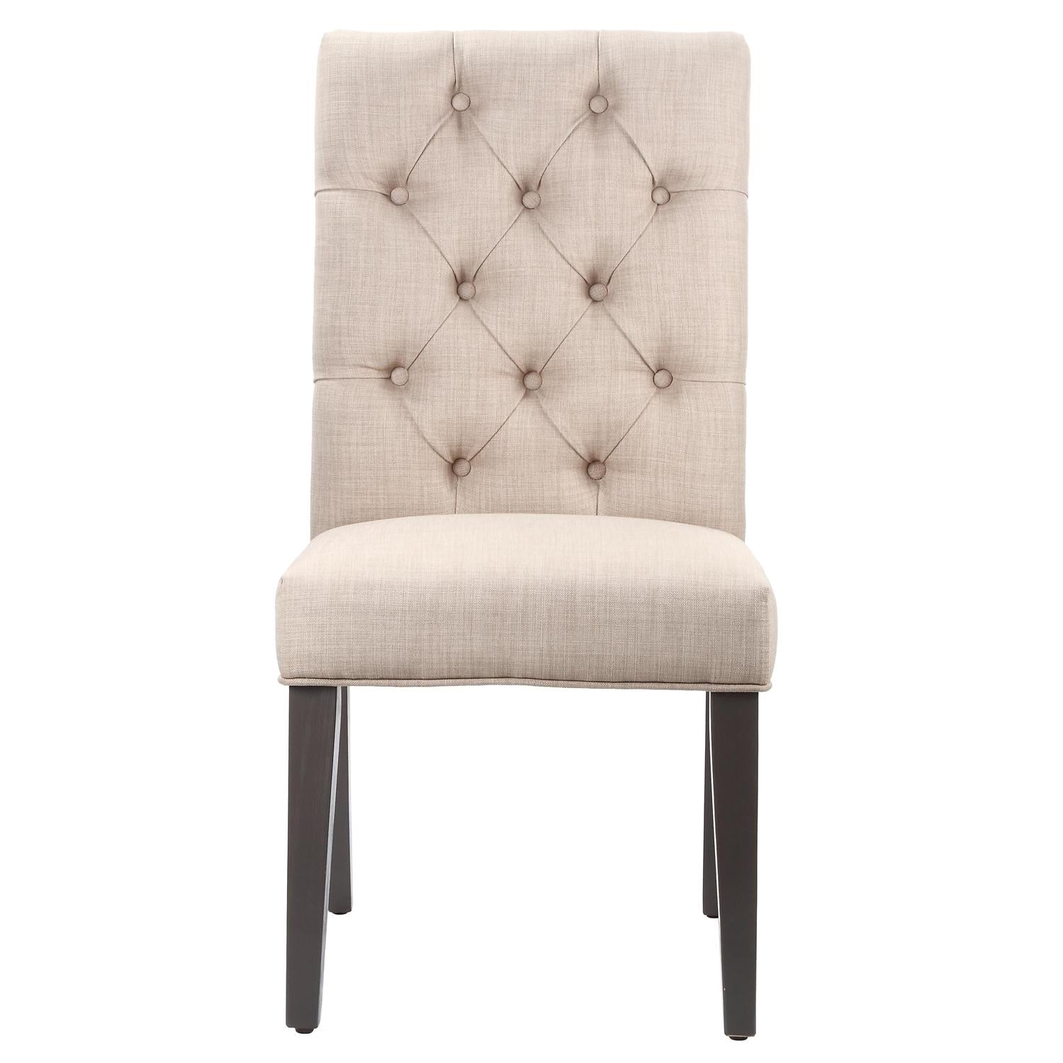 Fabric Upholstered Wooden Chair With Button Tufting, Set Of 2, Beige And Black Beige Black Wood Fabric