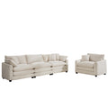 Mid Century Modern Set Of 2 Sofas With One 3 Seater Sofa And One Single Accent Chair, Light Beige Corduroy Fabric Beige Corduroy 4 Seat