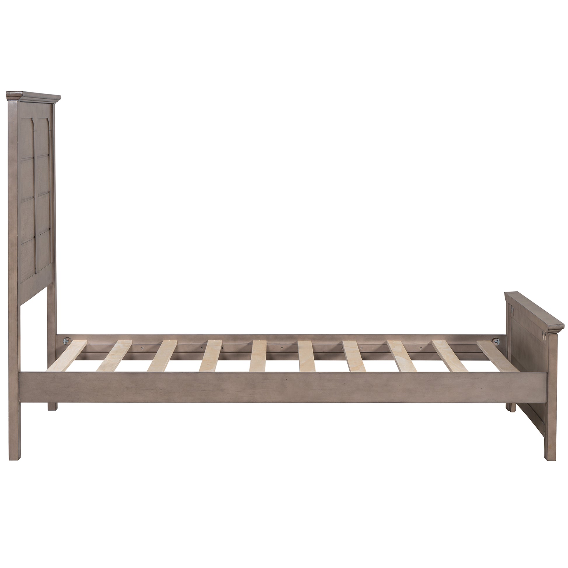 Farmhouse Wooden Platform Twin Size Bed With Panel Design Headboard And Footboard For Teenager, Ash Brown Twin Ash Brown Pine