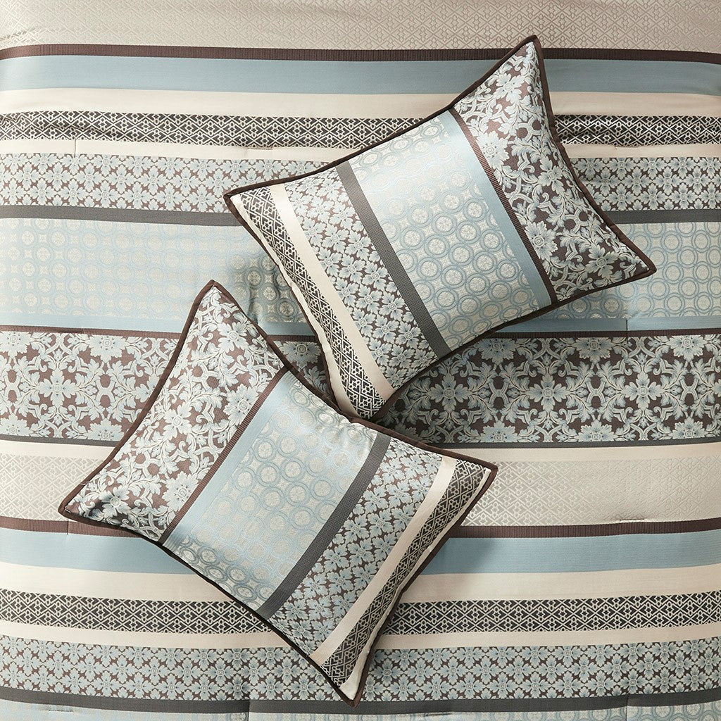 7 Piece Comforter Set Blue King King Blue Polyester