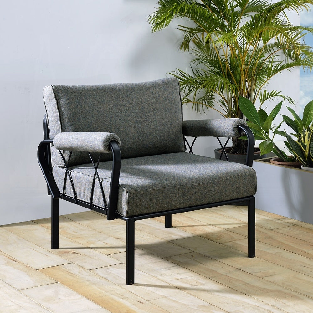 Grey And Black Patio Arm Chair With Loose Back Yes Grey Black Garden & Outdoor Modern Wood Fabric