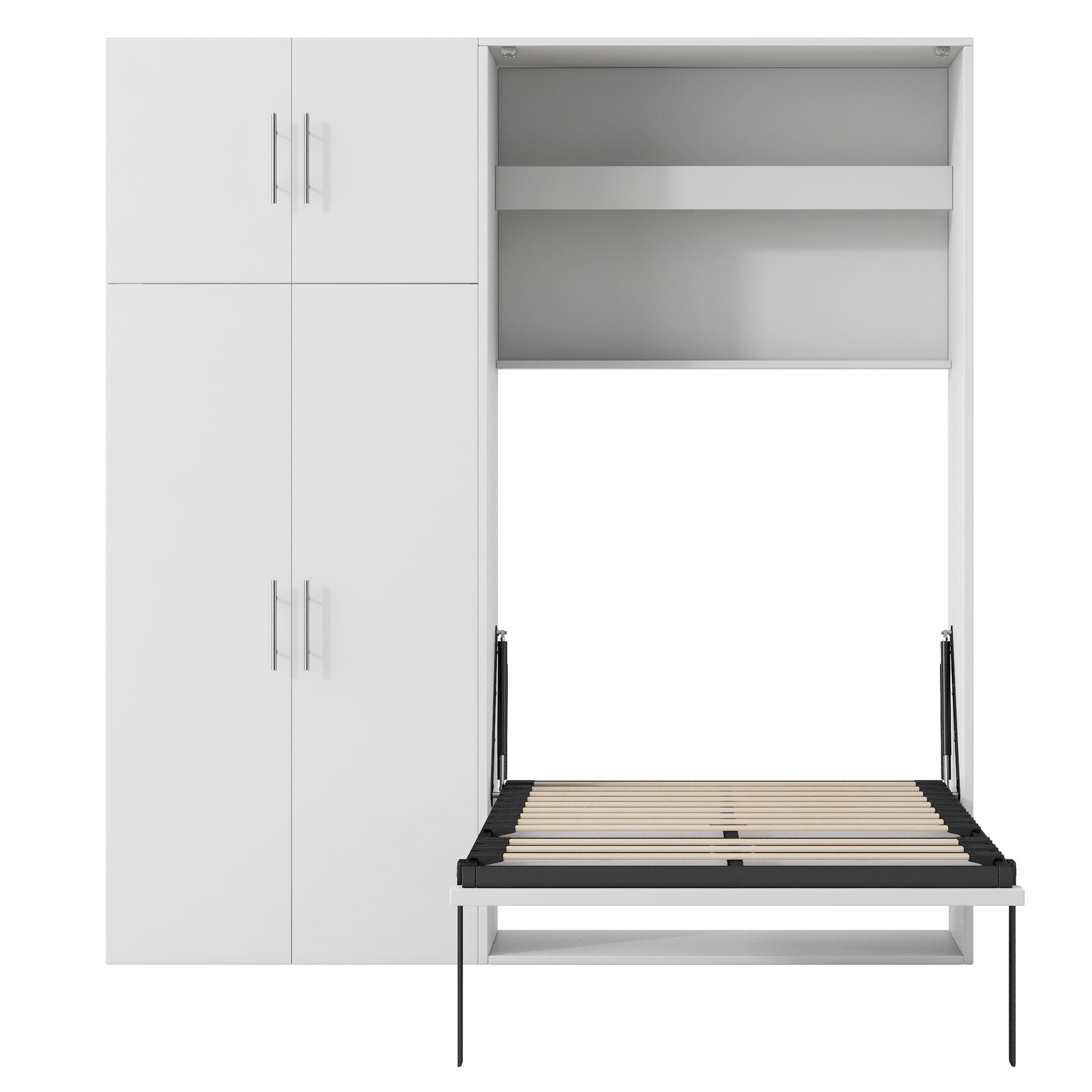 Twin Size Murphy Bed With Lockers And Wardrobes, White Box Spring Not Required Twin White Murphy Solid Wood Mdf