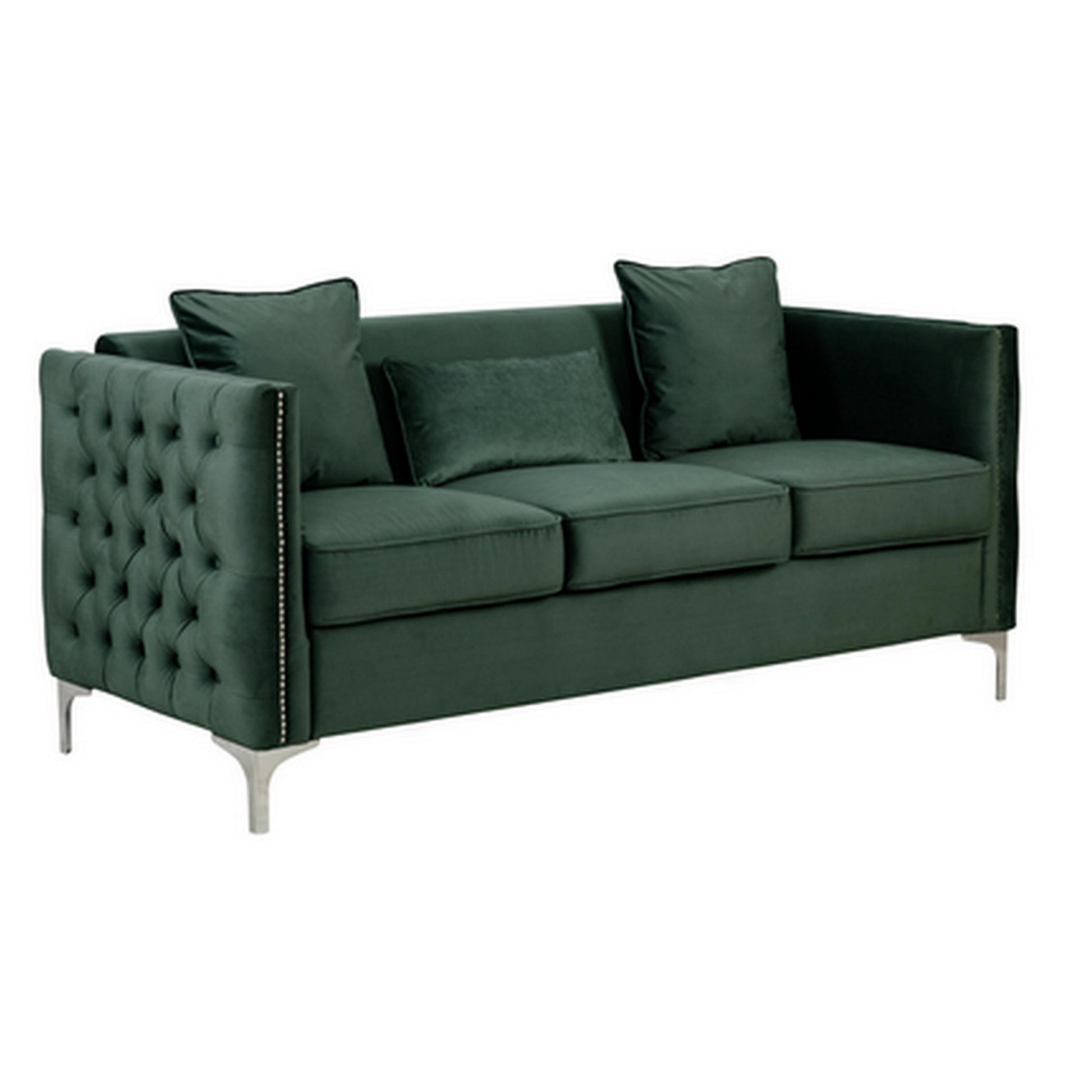 Joel Modern 2 Piece Sofa And Loveseat Living Room Set, Tufted Green Velvet Green Wood Fabric 5 Seat