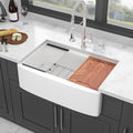 White Farmhouse Sink Workstation 33 Inch White Ceramic Single Bowl Farm Kitchen Sink White Ceramic