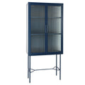 Elegant Floor Cabinet With 2 Glass Doors Living Room Display Cabinet With Adjustable Shelves Anti Tip Dust Free Easy Assembly Blue Color Old Sku:W68766570 Blue Steel