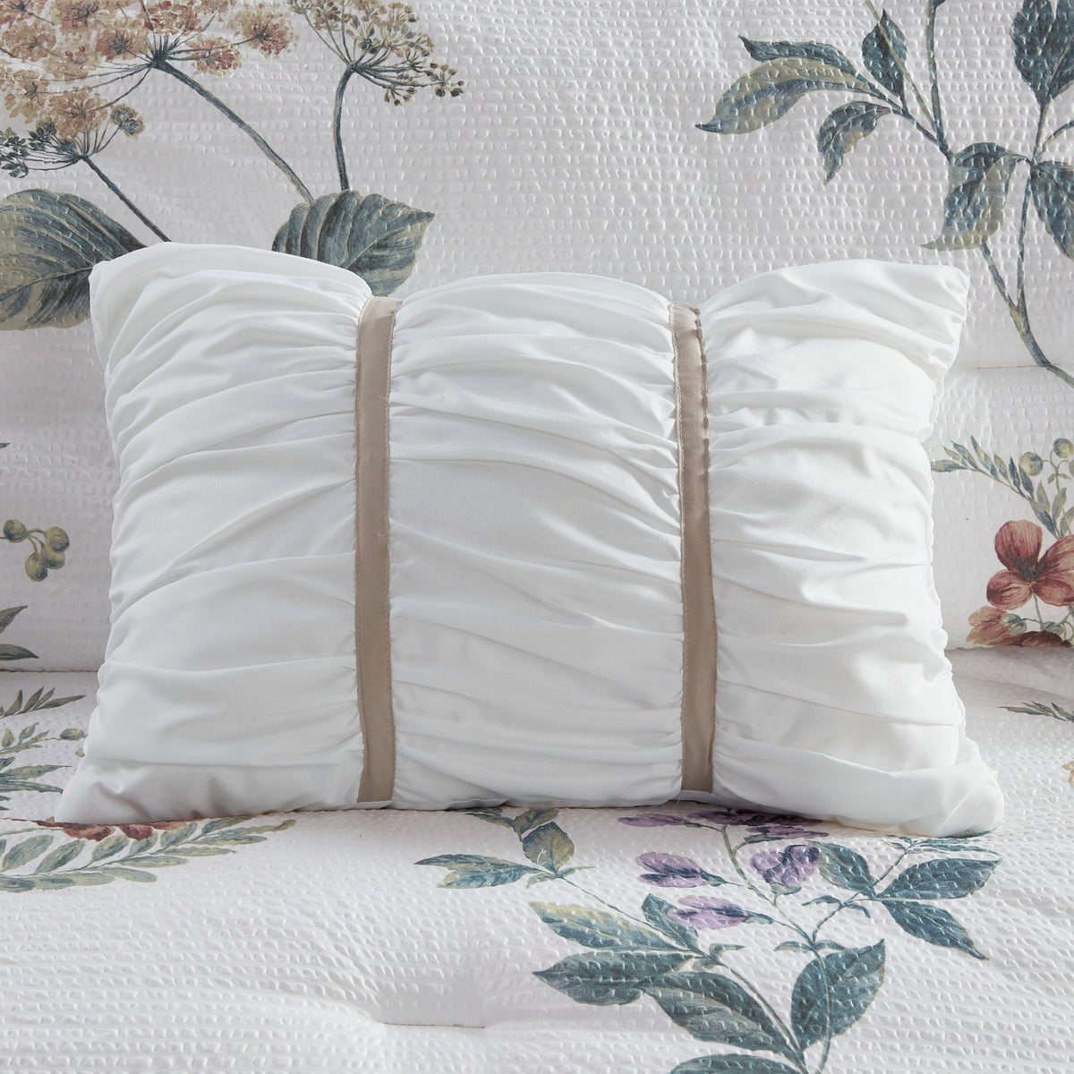 7 Piece Printed Seersucker Comforter Set With Throw Blanket Taupe Blush Full Queen Multicolor Polyester