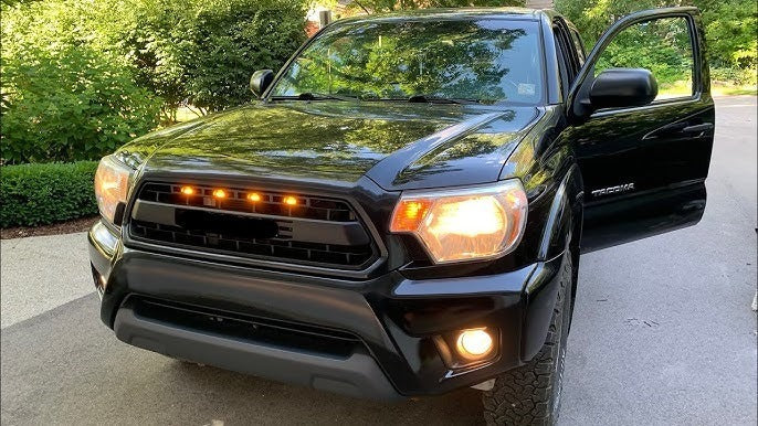 Front Grille For 2012 2013 2014 2015 2Nd Gen Toyota Tacoma Trd Pro Grill With Amber Lights Matte Black Black Abs Abs