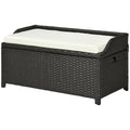 Outsunny Outdoor Wicker Storage Bench Deck Box, Pe Rattan Patio Furniture Pool Container Storage Bin With Interior Waterproof Bag And Comfortable Cushion, Cream White Cream White Aluminum