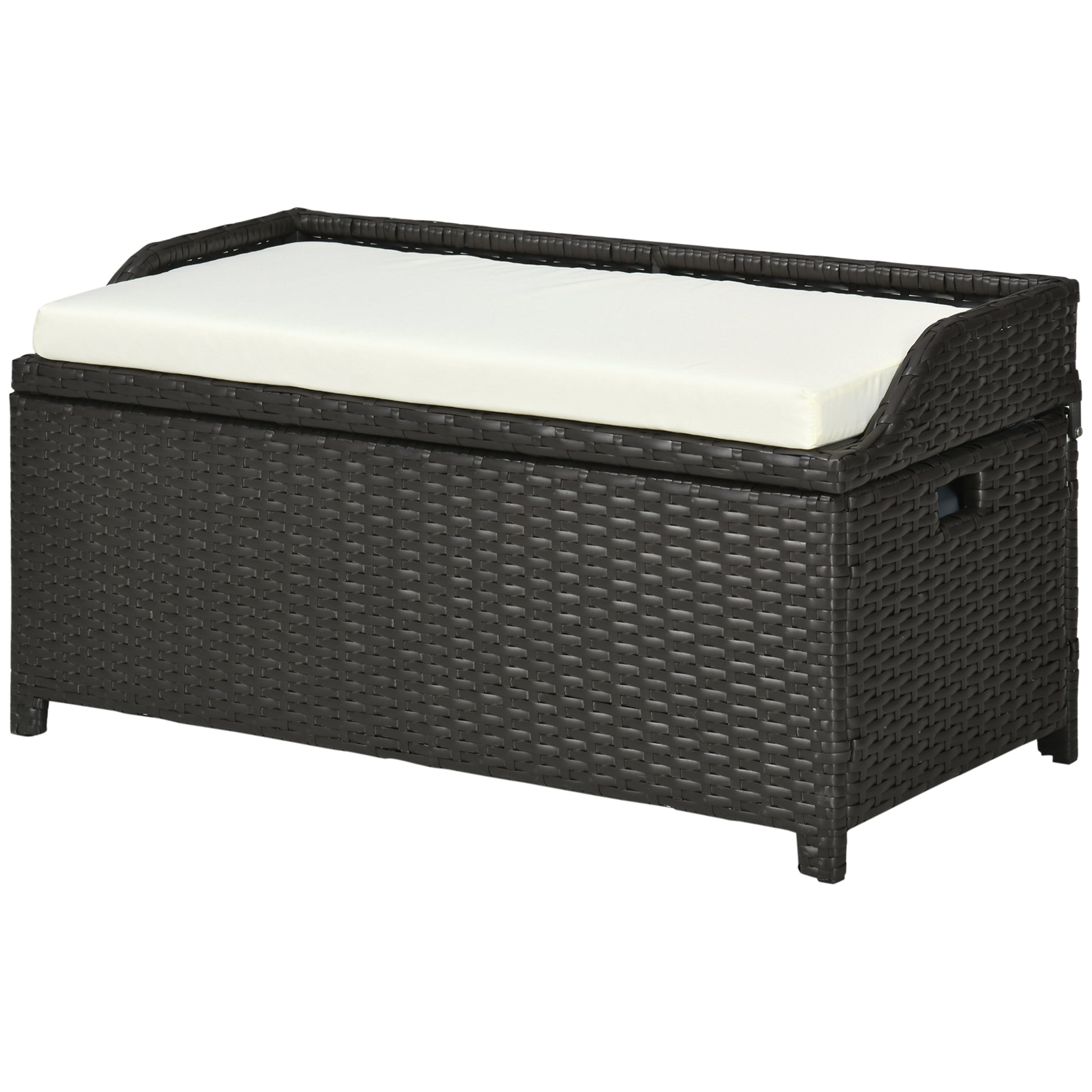 Outsunny Outdoor Wicker Storage Bench Deck Box, Pe Rattan Patio Furniture Pool Container Storage Bin With Interior Waterproof Bag And Comfortable Cushion, Cream White Cream White Aluminum