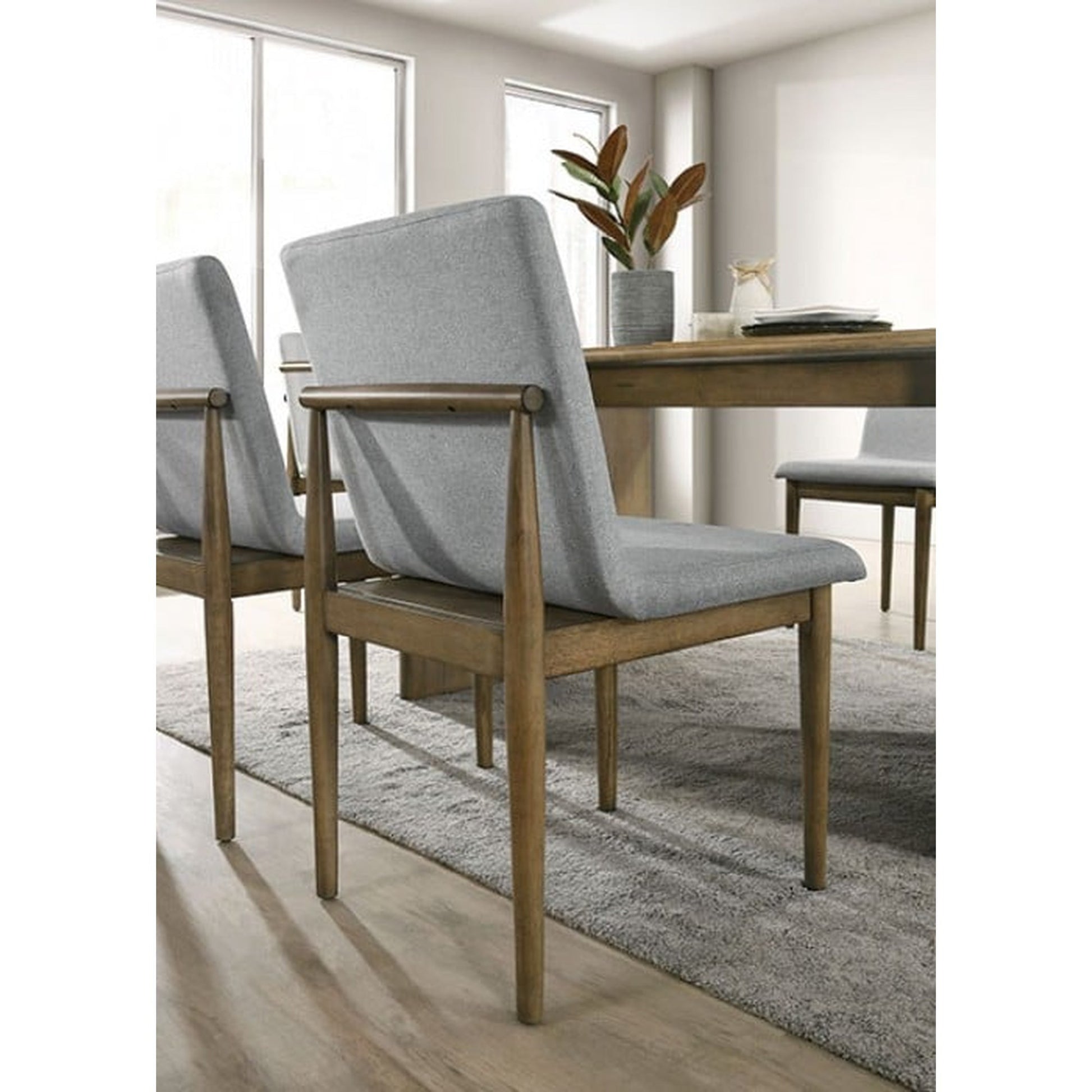 Natural Tone Frame Light Gray Fabric Set Of 2Pc Side Chairs Dining Room Furniture Chair Upholstered Seat Natural Grey Dining Room Contemporary,Mid Century Modern,Modern Dining Chairs Set Of 2 Solid Wood