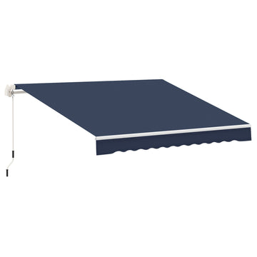 Outsunny 10' X 8' Retractable Awning, Patio Awnings, Sunshade Shelter W Manual Crank Handle, Uv & Water Resistant Fabric And Aluminum Frame For Deck, Balcony, Yard, Blue Blue Aluminum