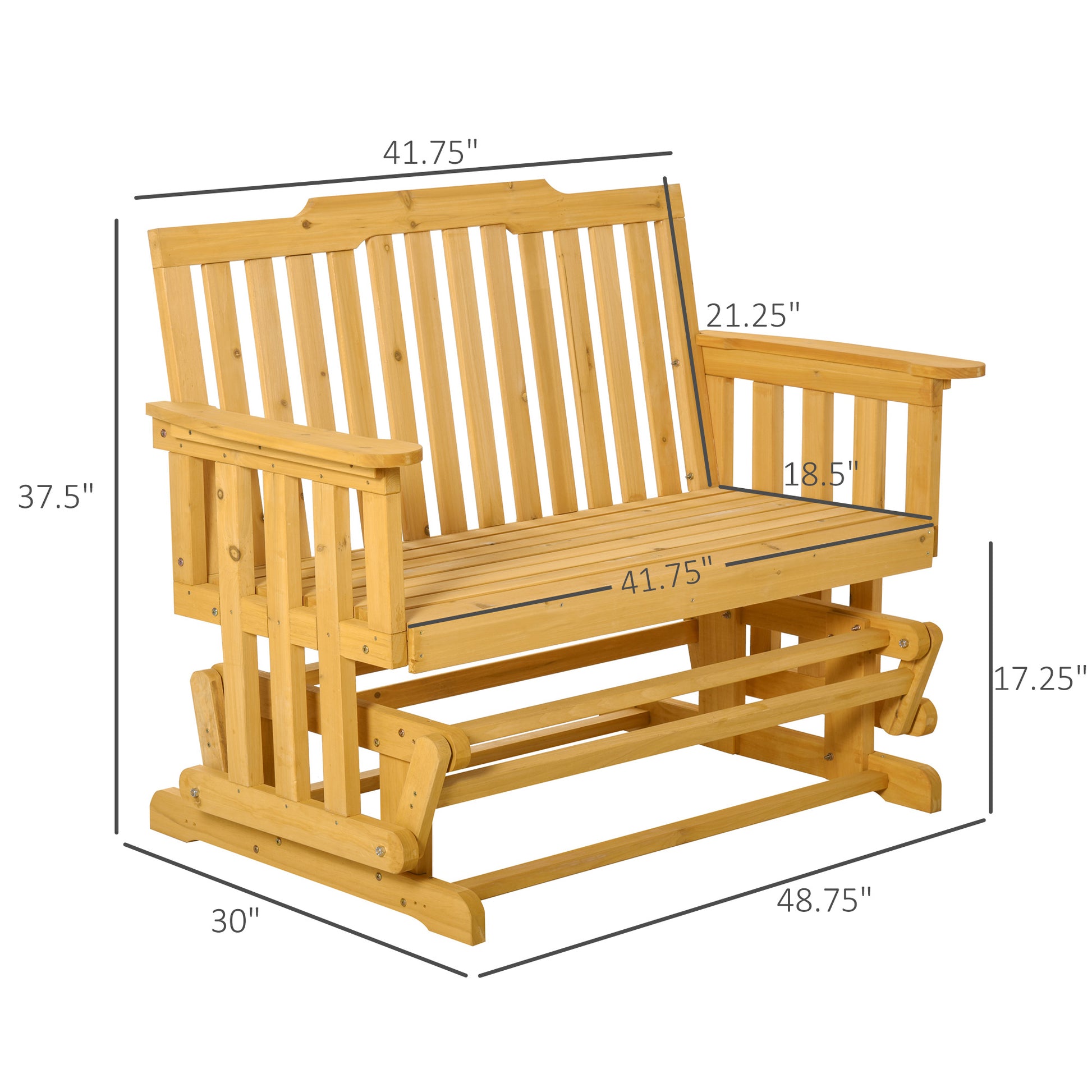 Outsunny 2 Person Patio Swing Glider Bench With Quick Drying Design And Wide Armrest, Wood Rocking Chair Loveseat For Backyard Garden Porch, Natural Natural Wood