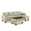 Sectional 3 Seaters Sofa ,Double Sided Multi Functional Footstool, Storage Matnon Slip Leg, Two Pillows, Velvet,Beige Beige Velvet 3 Seat