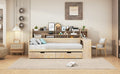 Wooden Twin Size Daybed With Storage Shelves, Multi Functional Bed With Two Storage Drawers And Study Desk, Natural Twin Natural Wood