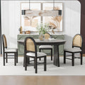 5 Piece Retro Functional Dining Set With 1 Extendable Dining Table And 4 Upholstered Chairs With Rattan Backrests For Dining Room And Kitchen Espresso Espresso Solid Wood Mdf
