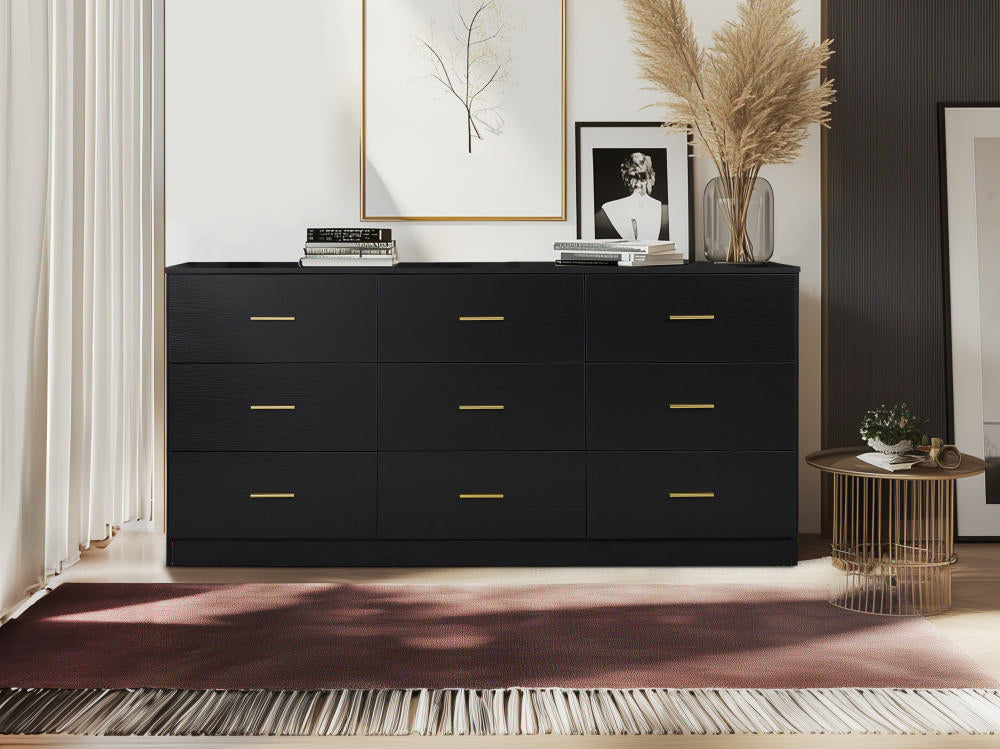 Modern Black 9 Drawer Dresser For Bedroom Large Storage Wide Chest Of Drawers, Sturdy & Safe Black Primary Living Space American Design,Contemporary,Modern Melamine Engineered Wood