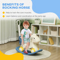 Qaba 4 In 1 Rocking Horse For Toddles 2 5 Years, Baby Ride On Horse With Detachable Push Handle & Balance Board, Kids Riding Horse Birthday Gift For Boys & Girls, Blue Blue Hdpe
