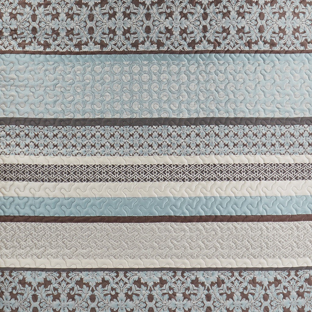 5 Piece Jacquard Quilt Set With Throw Pillows Blue Full Queen Full Blue Cotton