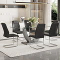 Table And Chair Set, Large Modern Rectangular Glass Table, Can Accommodate 6 8 People, Equipped With A 0.39 Inch Tempered Glass Tabletop And Large Mdf Table Legs, Comfortable And Soft Chairs. Transparent Mdf Glass