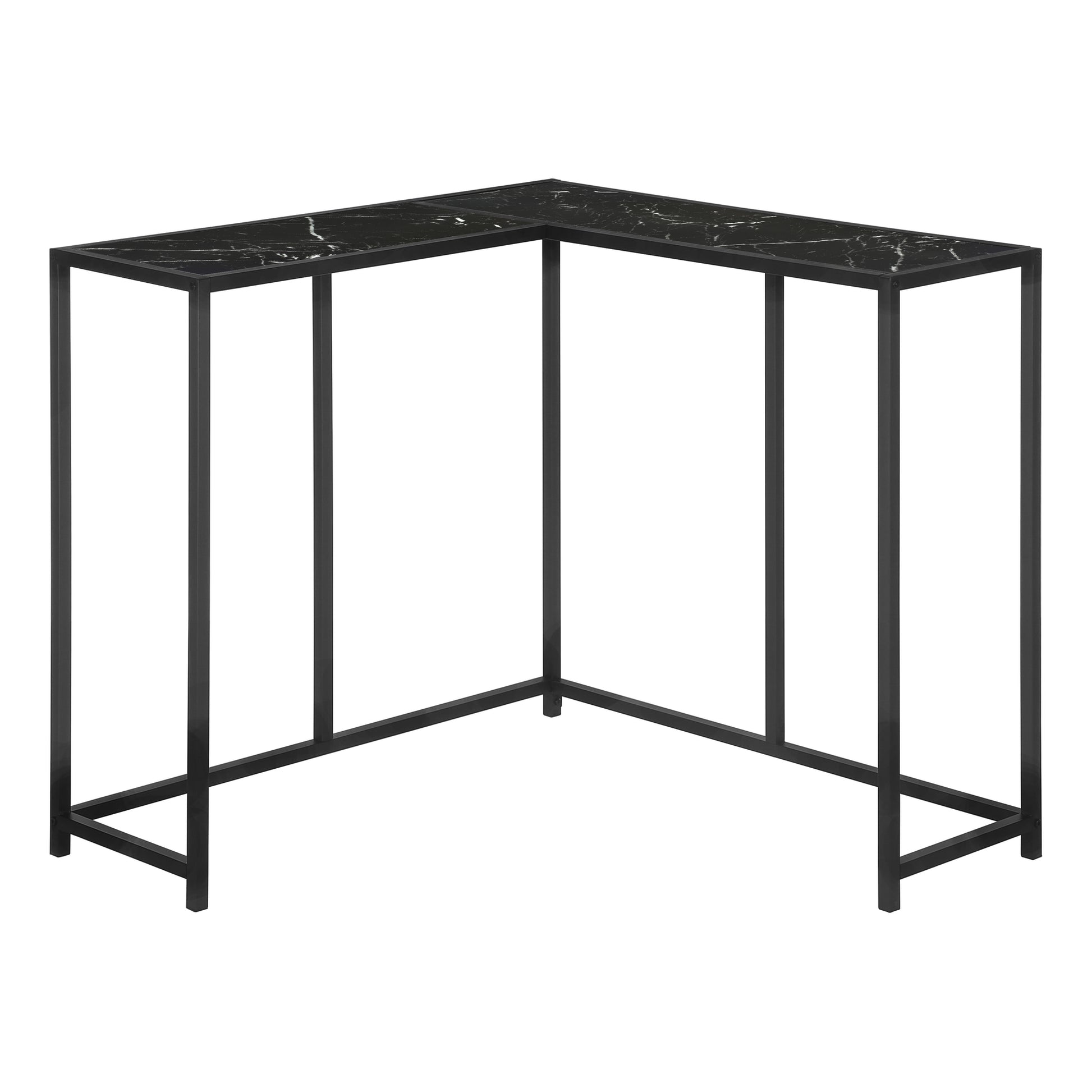 Accent Table, Console, Entryway, Narrow, Corner, Living Room, Bedroom, Black Marble Look Laminate, Black Metal, Contemporary, Modern Black Particle Board