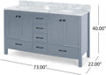 73'' Bathroom Vanity With Marble Top & Double Ceramic Sinks, 4 Doors, 6 Drawers, Grey Grey Plywood