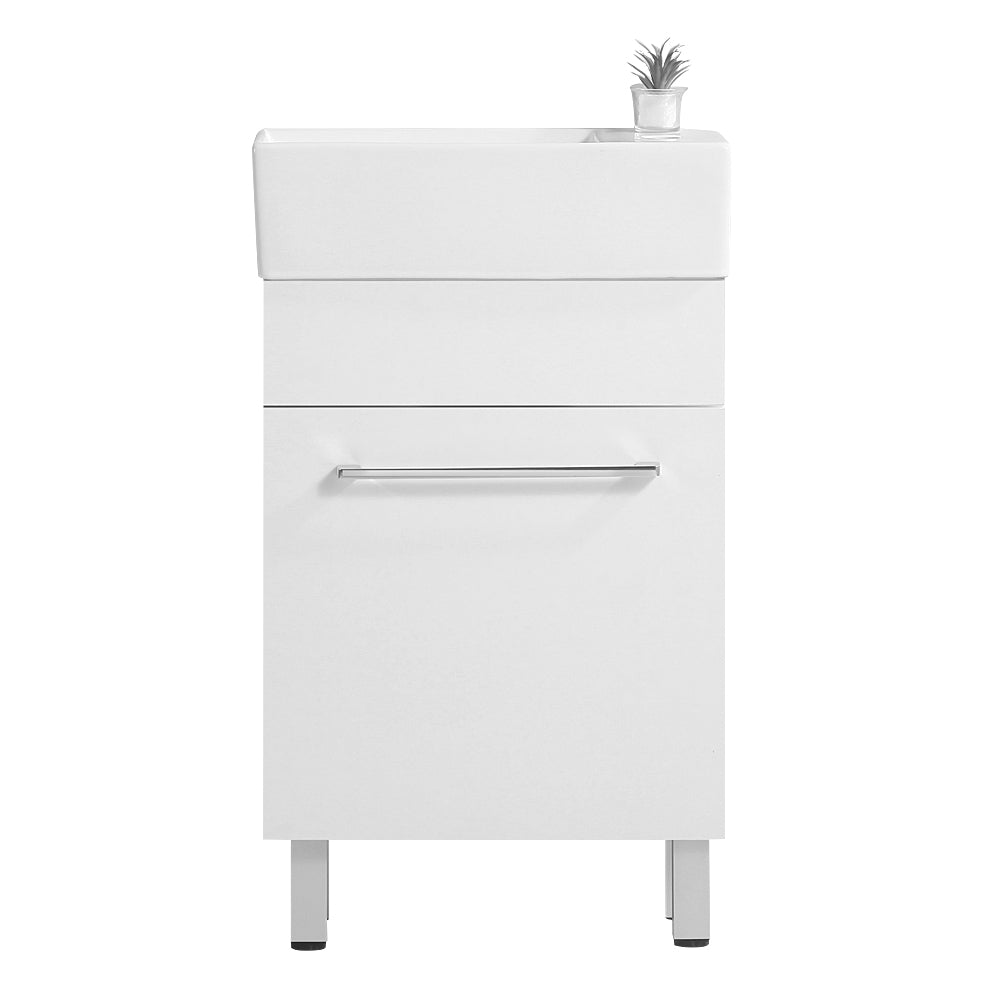 19 "White Bathroom Cabinet With Ceramic Sink White Solid Wood