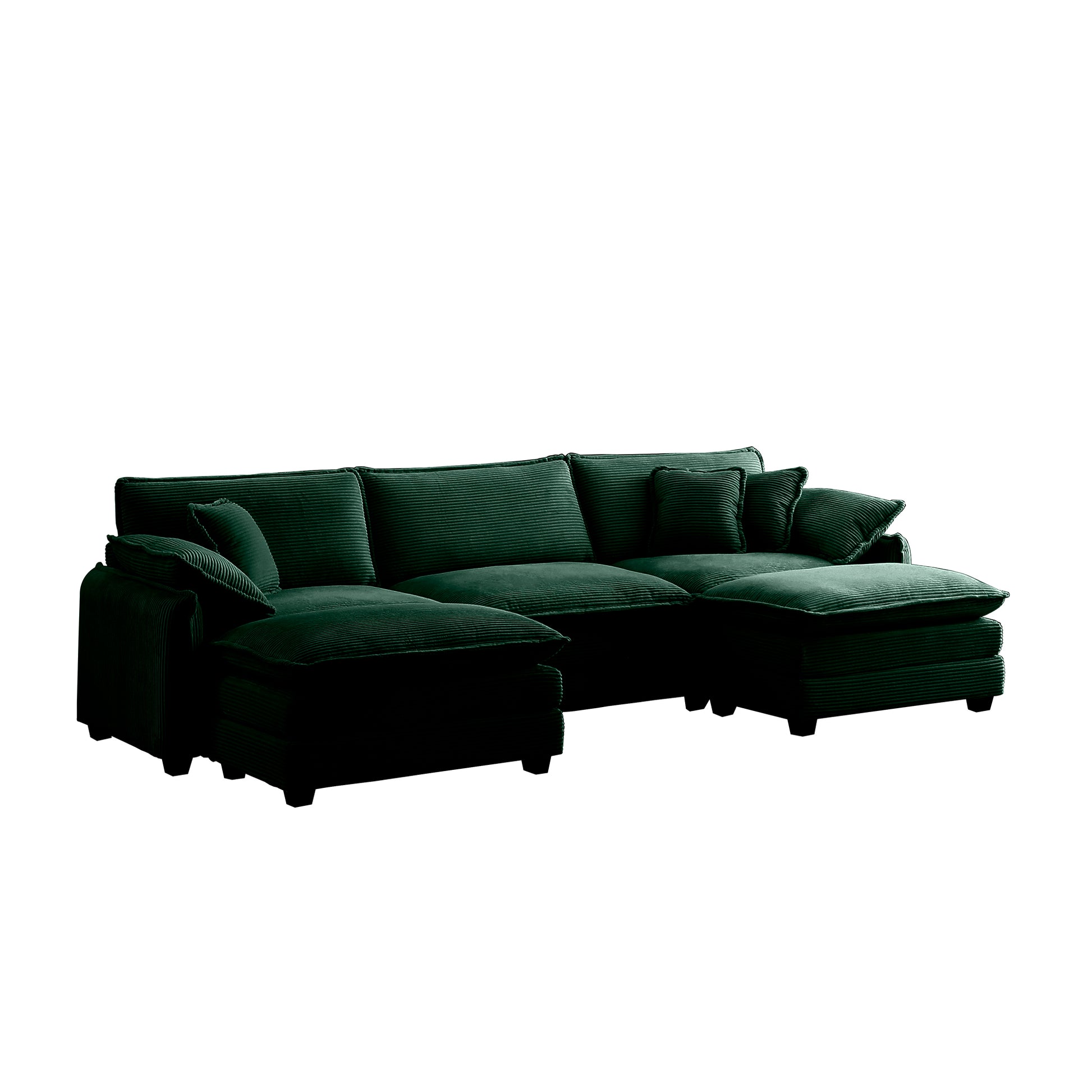 Oversized Modular Cushioned Sofa With Conversible Ottoman, 3 Seater Sofa With 2 Footstools, U Shape Sofa Ingreen Corduroy Fabric Green Corduroy 3 Seat