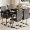 Table And Chair Set.A Rustic Industrial Rectangular Mdf Black Dining Table With Mdf Desktop And Electroplated Silver Metal Legs.Paried With 4 Chairs With Pu Cushion And Metal Legs. Black,Dark Gray,Silver Seats 4 Mdf Metal