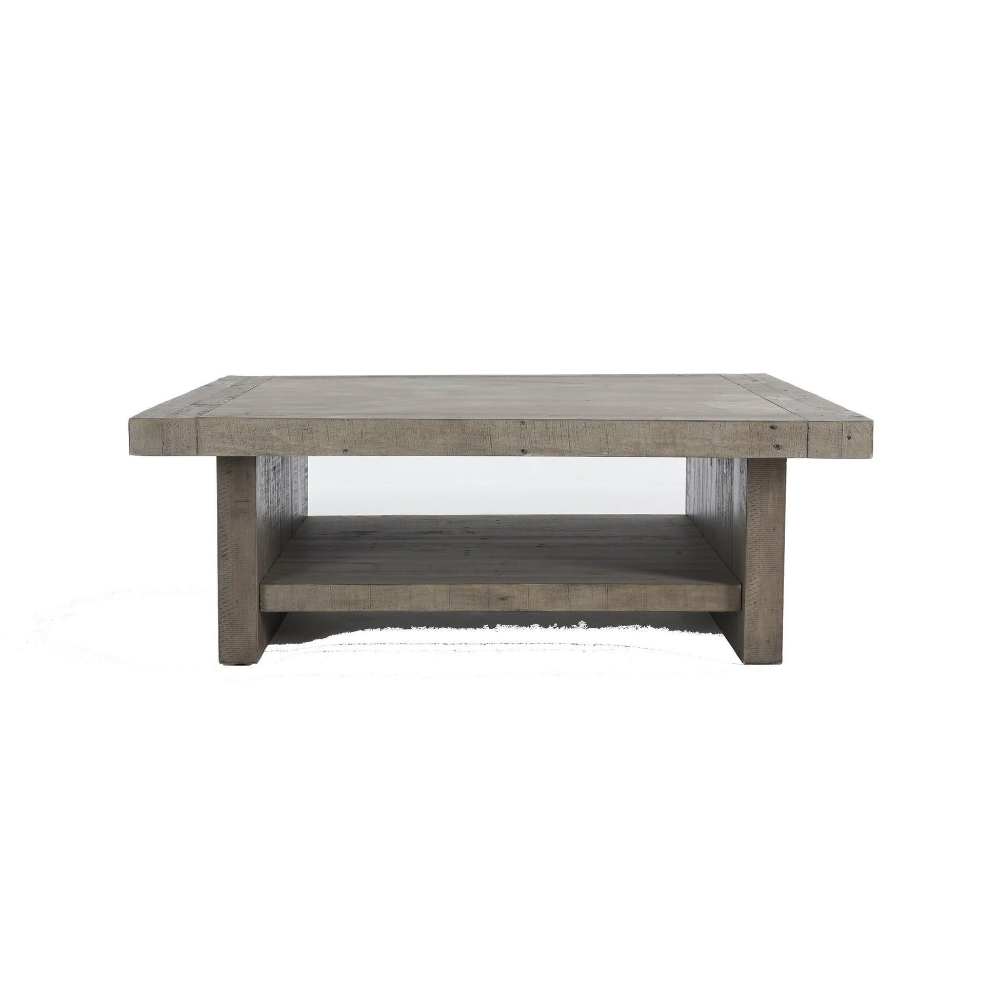 50 Inch Square Coffee Table, Concrete Laminated Surface, Distressed Gray Gray Wood