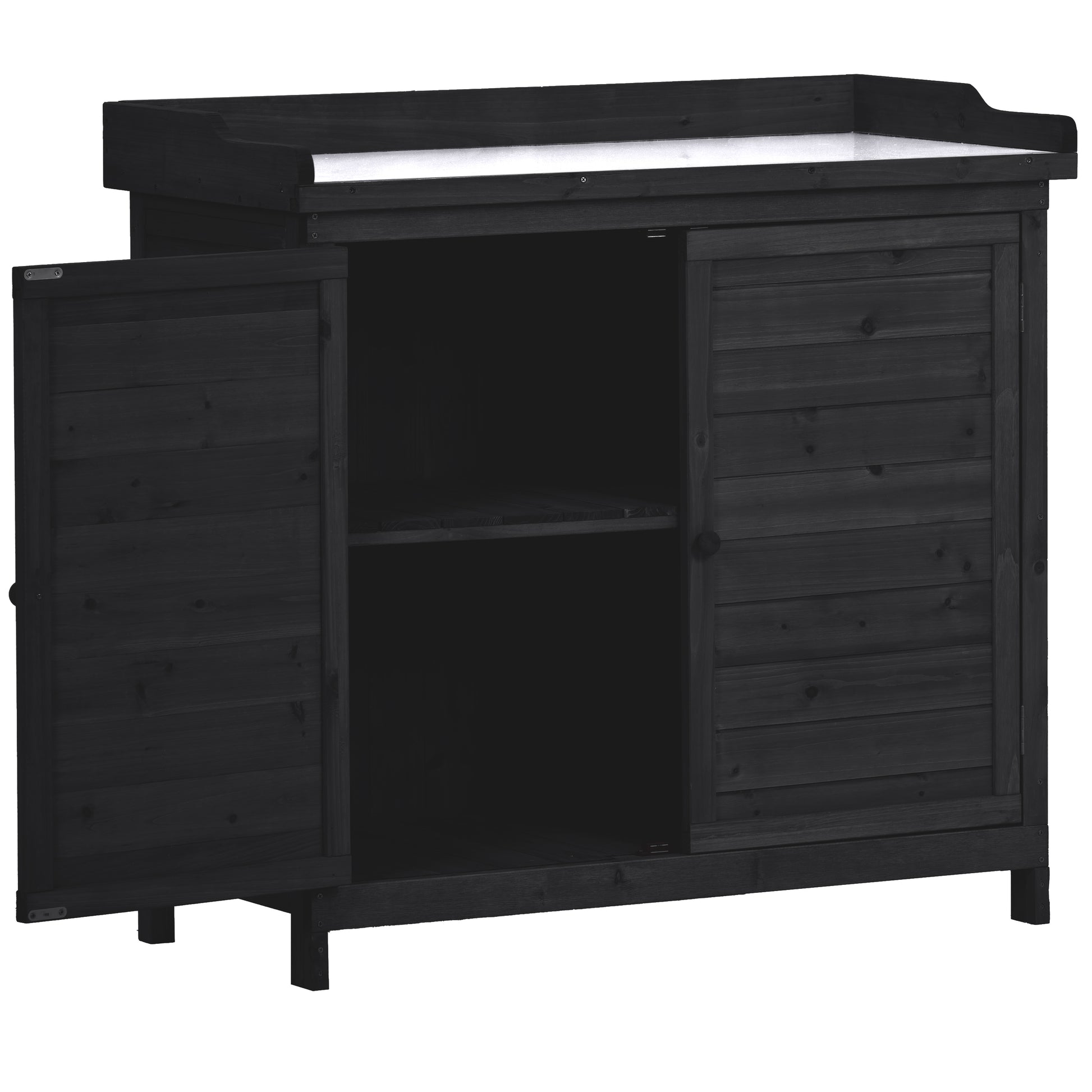Outdoor 39" Potting Bench Table, Rustic Garden Wood Workstation Storage Cabinet Garden Shed With 2 Tier Shelves And Side Hook, Black Black Garden & Outdoor Casual Wood Solid Wood