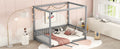 Full Size Canopy Frame Floor Bed With Fence, Guardrails,Grey Full Grey American Design Pine