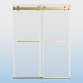 50 54 Inches Width 76 Inches Height Double Sliding Frameless Shower Door With 3 8 Inches 10Mm Clear Tempered Glass, Brushed Gold Finish Brushed Gold Bathroom Luxury,Modern Glass Aluminium,Stainless