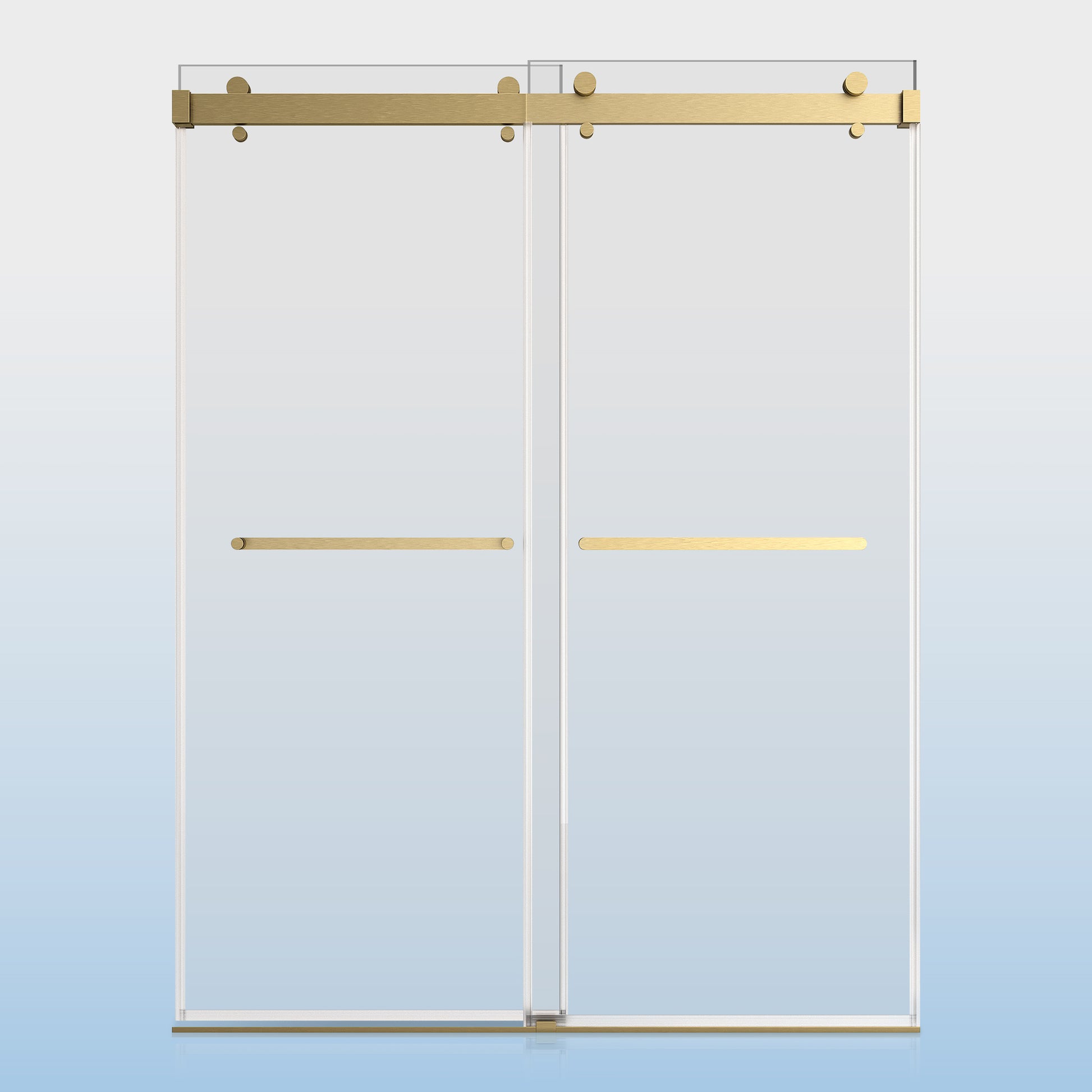 50 54 Inches Width 76 Inches Height Double Sliding Frameless Shower Door With 3 8 Inches 10Mm Clear Tempered Glass, Brushed Gold Finish Brushed Gold Bathroom Luxury,Modern Glass Aluminium,Stainless