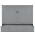 Queen Size Murphy Bed With Usb Ports, Large Drawers And Metal Handles,Gray Queen Gray Solid Wood Mdf