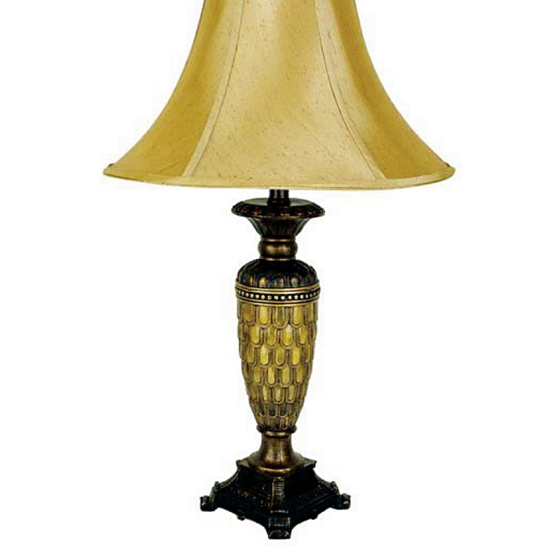 28" Tall Polyresin Table Lamp With Honey Finish, Gold Tone Linen Shade Multicolor Polyresin