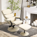 Homcom Recliner Chair With Ottoman, Pu Leather Swivel High Back Armchair W Footrest, 135 Adjustable Backrest And Thick Foam Padding, Cream White Cream White Faux Leather