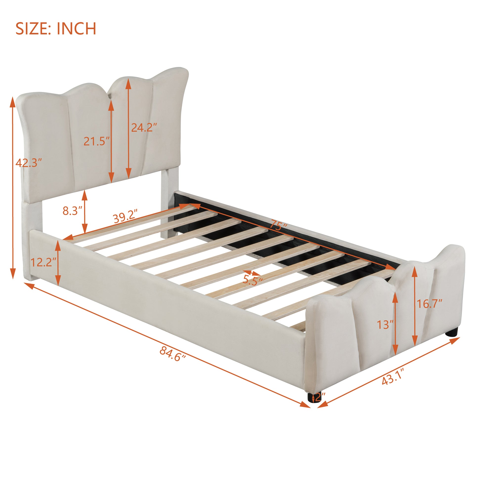 Twin Size Upholstered Platform Bed Velvet Upholstered Bed, Beige Twin Beige Velvet