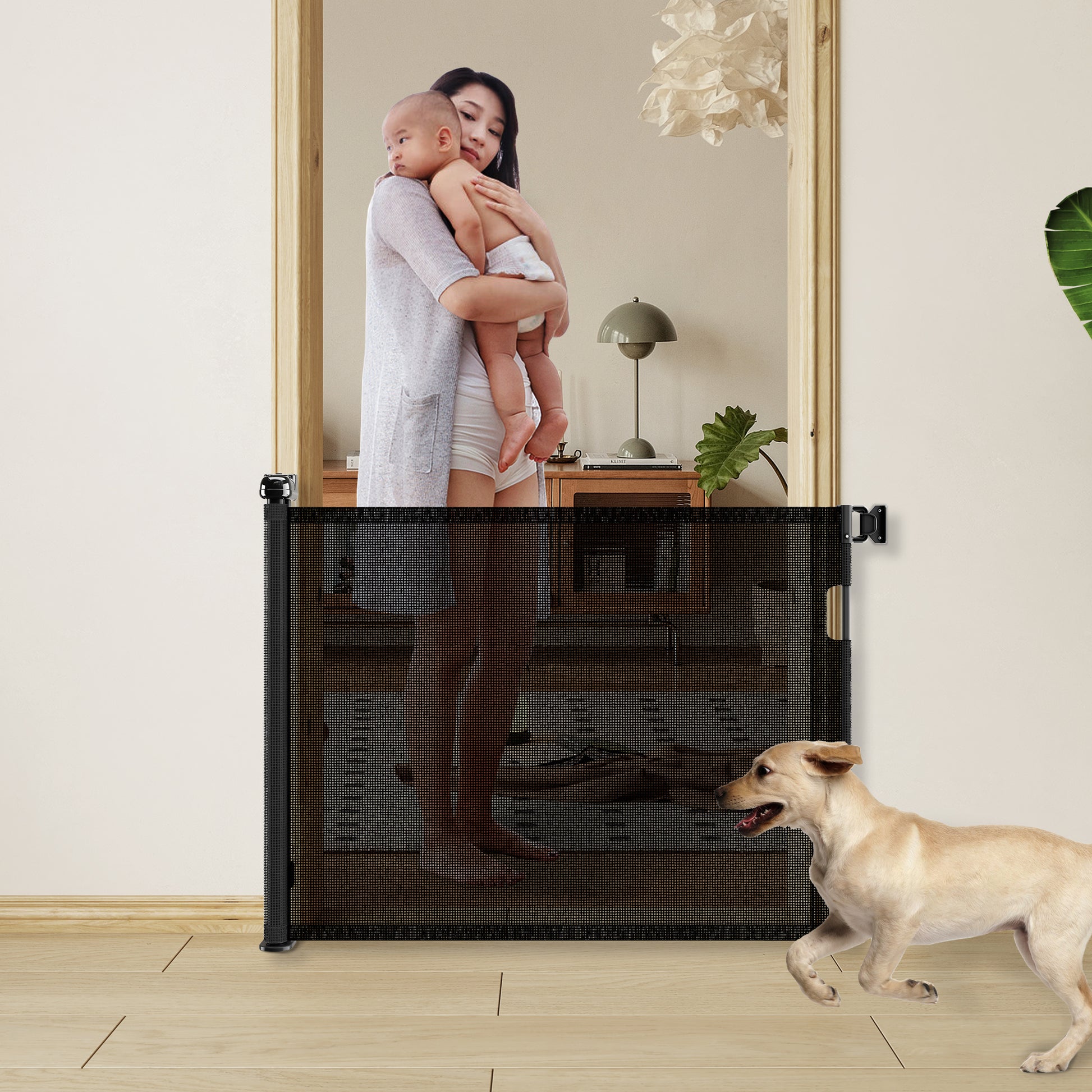Retractable Baby Gate, Mesh Dog Gate For Doorways, Extends Up To 55" Wide, 33" Tall Child Safety Gate For Doorways, Indoor & Outdoors, Stairs, Hallways, Black Black Plastic